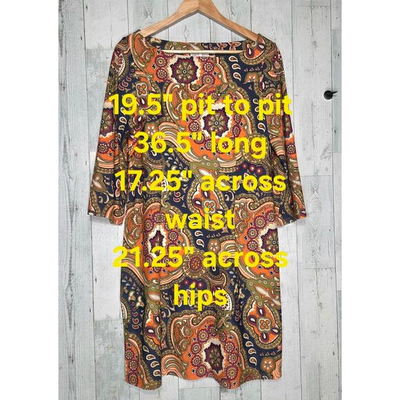 Jude Connally Retro 70s Paisley Print Boho Fall Color Dress Sz. L - Picture 2 of 4